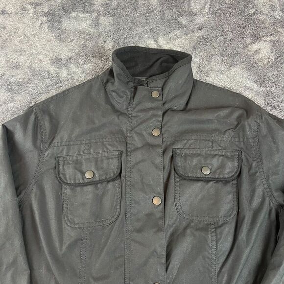 Barbour Waxed Cotton Full Zip Mock Neck Jacket Black Utility Tartan Lined 10 - Picture 2 of 15